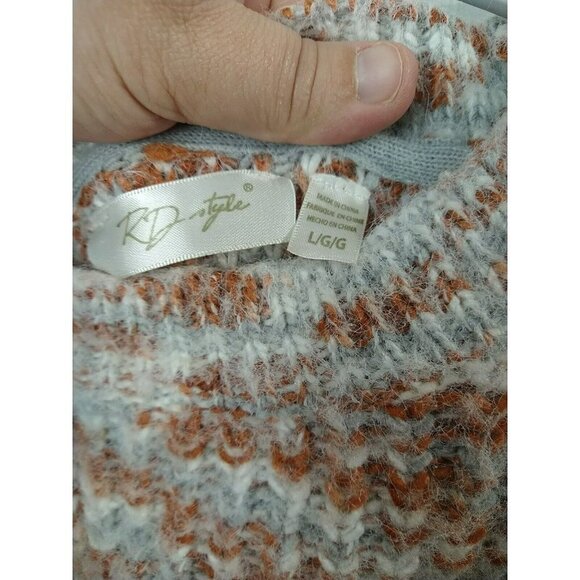 Rd style Women's Long Sleeve Orange White Grey Y2K Hi Lo Hem Sweater. Size L - Picture 4 of 13